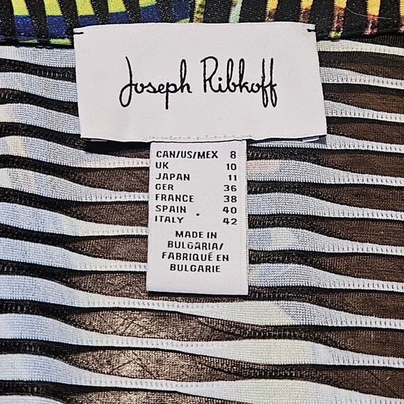 Joseph Ribkoff Blazer Size 8 Tropical Palm Print Sheer Art to Wear Career Jacket - Picture 7 of 15